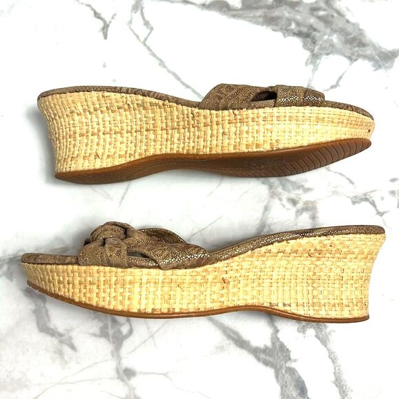 Stuart Weitzman Woven Straw Wedge Sandals with Metallic Details Size 8.5M - Picture 6 of 11